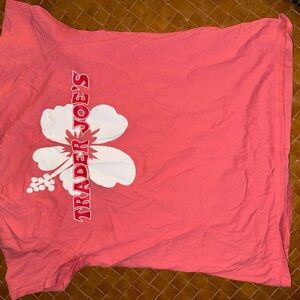 Trader Joe's Coral Pink Hibiscus Graphic Tee - Short Sleeve